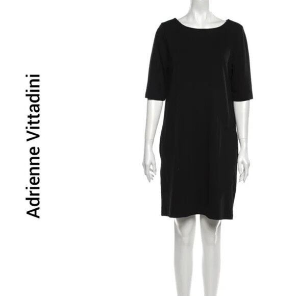 Adrienne Vittadini dress black pullover shift dress boat neck  elbow length slee - Picture 1 of 12